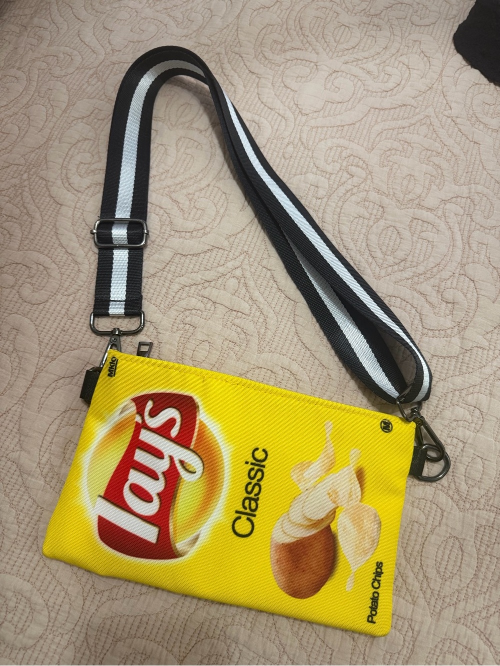 Source Unknown Yellow Lay's Classic Crossbody Bag with Black & White Strap